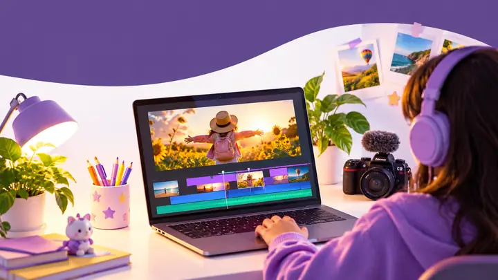 Un espace de montage vidéo coloré et accessible aux débutants.