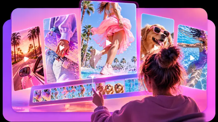 Aperçus de vidéos pour les réseaux sociaux affichés dans une interface de production créative.