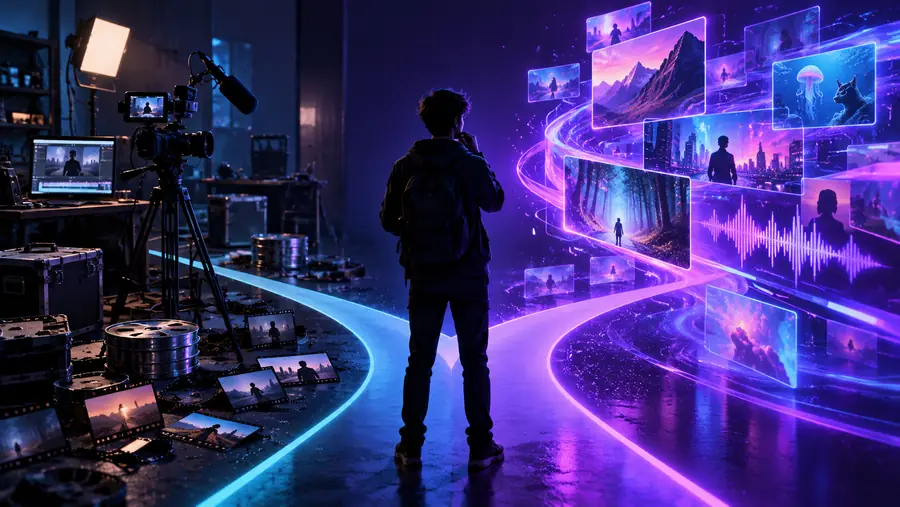 Illustrative video-editing scene representing an initial comparison
